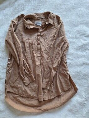Anthropologie Charlie Side Button Tunic Shirt Brown Tan Sz S Cotton
